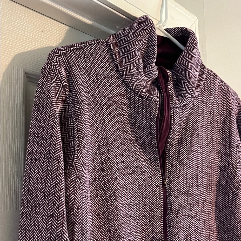 Purple Herringbone Zip-Front Women's Sweater Jacket - Picture 4 of 9